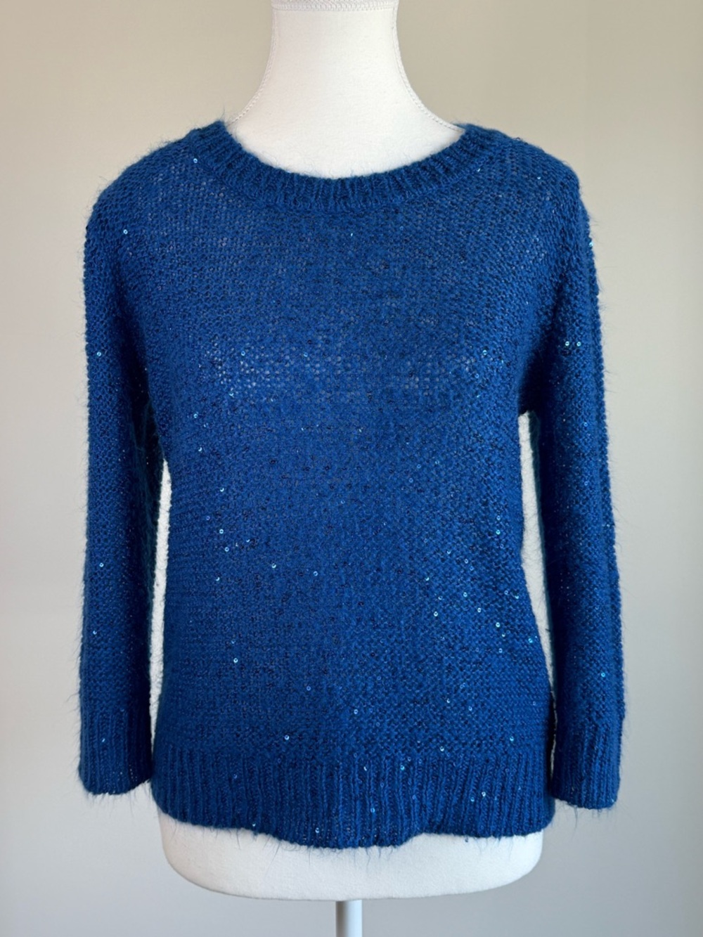 Blue Sequin Knit Sweater Size M - Picture 2 of 3
